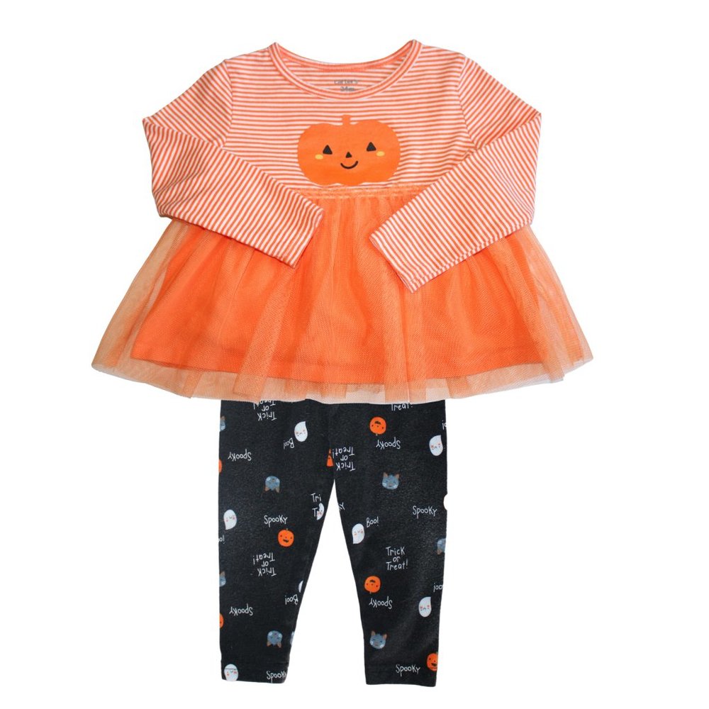 Toddler Girl Halloween Carters Two Piece Pumpkin Matching Outfit Size 24 Months